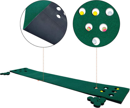 Golf Putting Green Mat, Home Golf Putting Mats, Foldable Golf Mat Golf Training Aid Practice Mat, Golf Putting Game Set with 6 Golf Balls 12 Hole Covers, Golf Gifts, 9.84Ft X 1.64Ft (Flannelette)